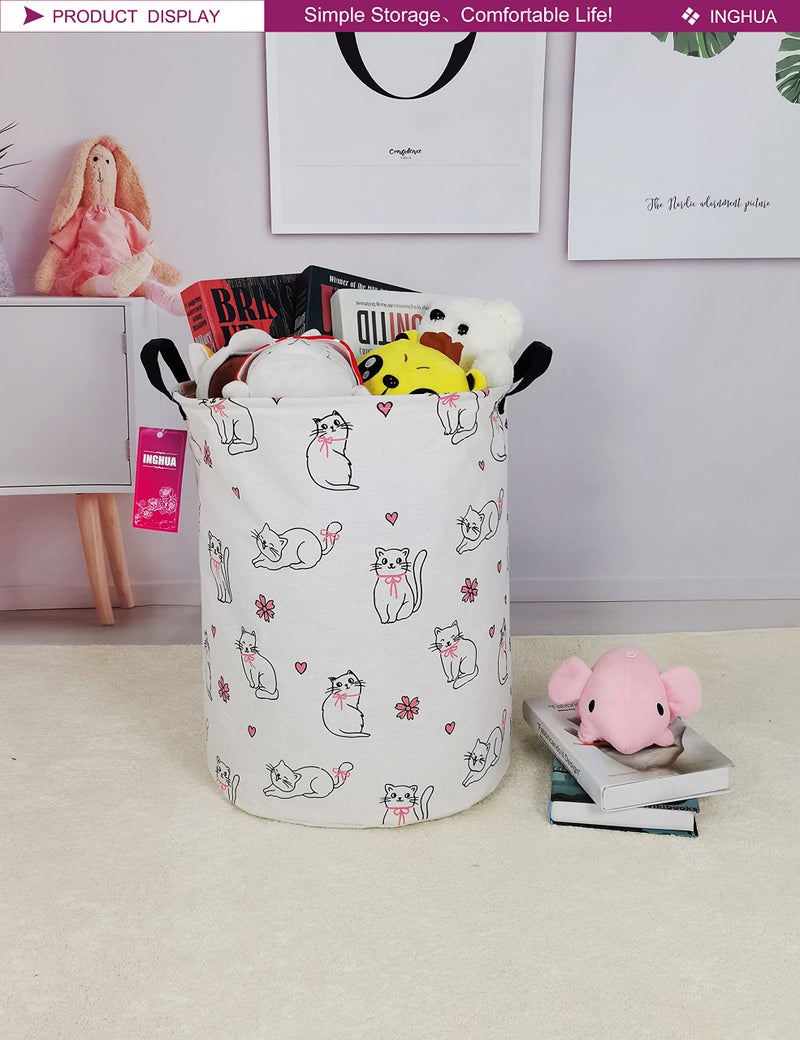 INGHUA Laundry Hamper Large Canvas Fabric Lightweight Storage Basket/Toy Organizer/Dirty Clothes Collapsible Waterproof for College Dorms, Boys and Girls Bedroom,Bathroom(Love cat) - Image 3