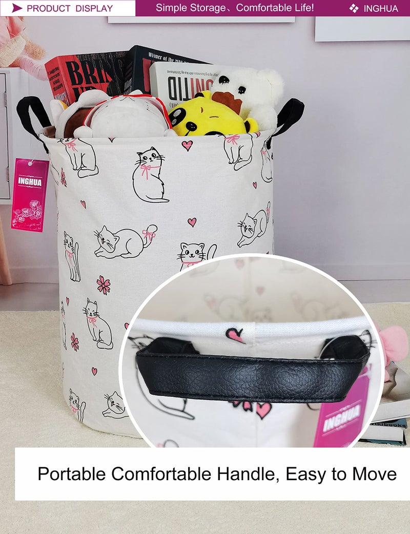 INGHUA Laundry Hamper Large Canvas Fabric Lightweight Storage Basket/Toy Organizer/Dirty Clothes Collapsible Waterproof for College Dorms, Boys and Girls Bedroom,Bathroom(Love cat) - Image 5