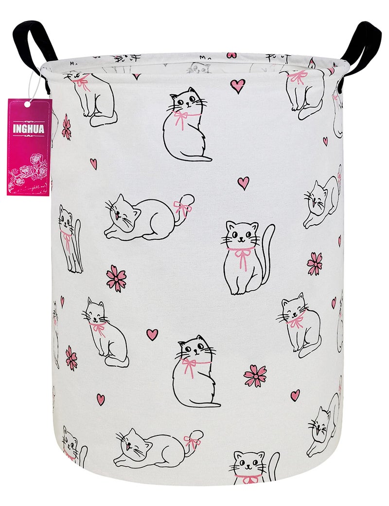 INGHUA Laundry Hamper Large Canvas Fabric Lightweight Storage Basket/Toy Organizer/Dirty Clothes Collapsible Waterproof for College Dorms, Boys and Girls Bedroom,Bathroom(Love cat) - Image 1