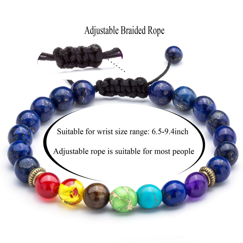 Hamoery 8mm Lava Rock 7 Chakras Diffuser Bracelet Braided Rope Natural Stone Yoga Beads Bracelet Bangle (Lapis lazul) - Image 4