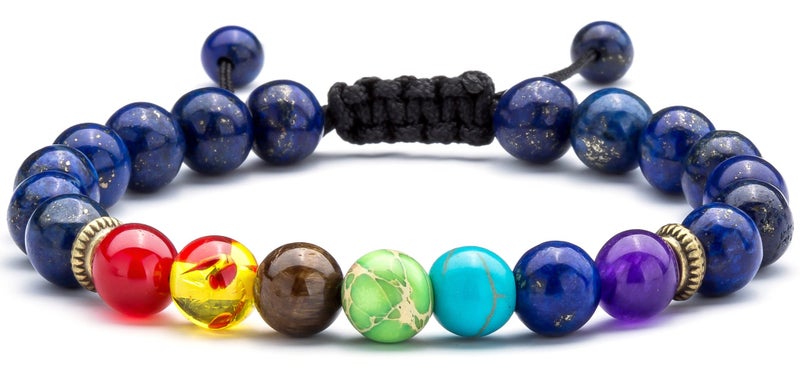 Hamoery 8mm Lava Rock 7 Chakras Diffuser Bracelet Braided Rope Natural Stone Yoga Beads Bracelet Bangle (Lapis lazul) - Image 1