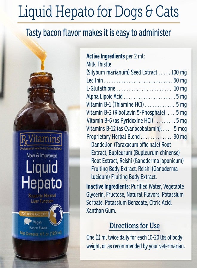 Rx Vitamins Liquid Hepato Support for Dogs & Cats - Liver Support Supplement with Milk Thistle for Dogs (Silymarin & Silybinin) and Vitamin B - Bacon Flavor (4oz) - Image 5