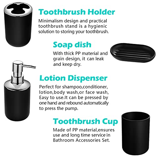 Papillon 6-Piece Bathroom Accessories Set, Toothbrush Holder with Cup, Soap Dispenser & Dish, Toilet Brush, Trash Can, Tumbler Set (Black) - Image 3