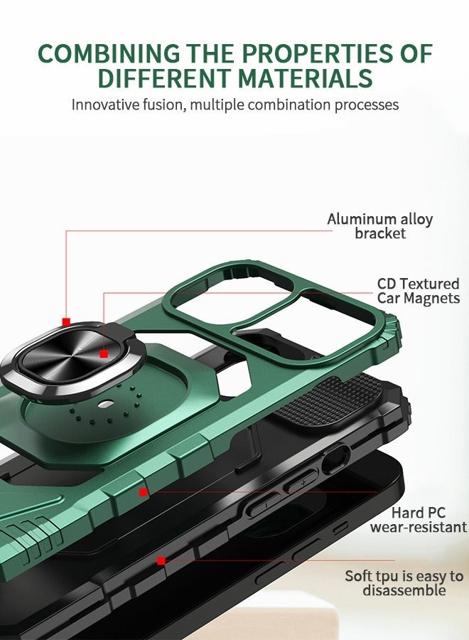 GROIC For Iphone 14 Max Case, Heavy Duty Shockproof Solid Ring Stand Phone Cover, Four Corner Shell, Magnetic Car Case 6.7 Inch (green) - Image 2
