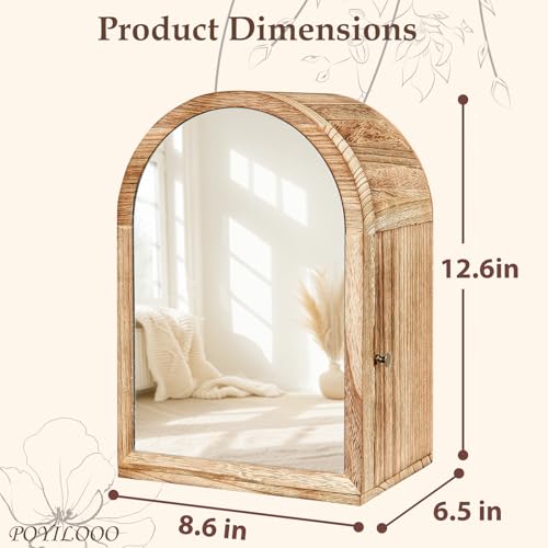 Poyilooo Jewelry Box Organizer, Solid Wood Jewelry Box Storage Necklaces Rings Earrings Bracelets with Mirror & Drawers, Christmas Gifts for Women(Carbonized Brown) - Image 2