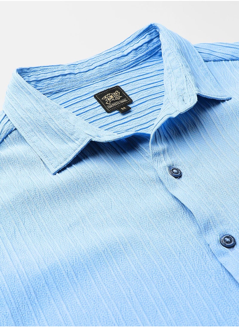 Campus Sutra - Men's Powder Blue Self-Design Striped Shirt - Image 1
