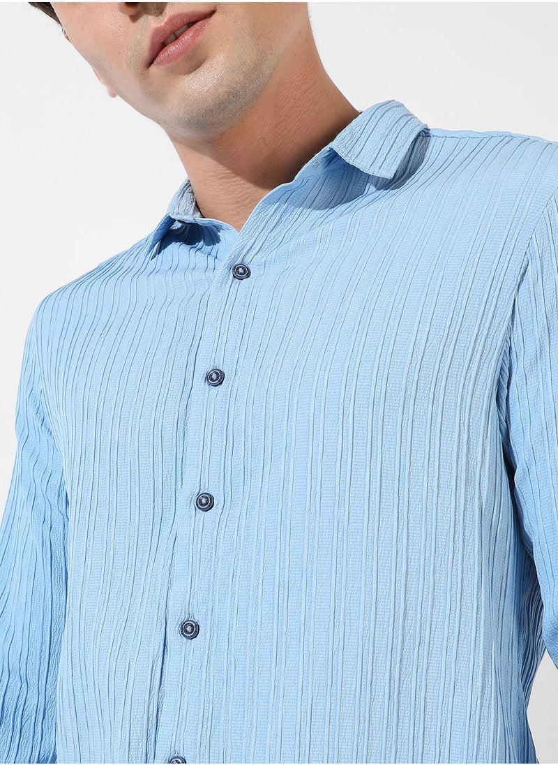 Campus Sutra - Men's Powder Blue Self-Design Striped Shirt - Image 1
