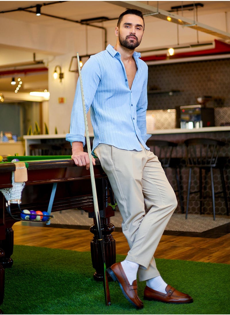 Campus Sutra - Men's Powder Blue Self-Design Striped Shirt - Image 1