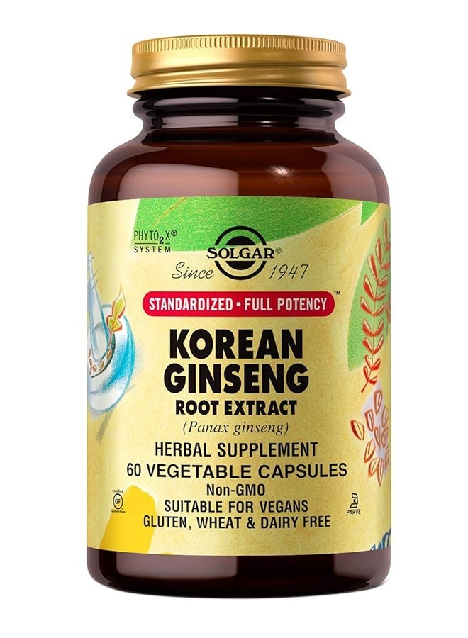 Solgar Korean Ginseng Root Extract Full Potency Herbal Supplement Gluten Wheat And Dairy 60 Vegetable Capsules - Image 1