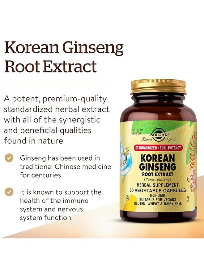 Solgar Korean Ginseng Root Extract Full Potency Herbal Supplement Gluten Wheat And Dairy 60 Vegetable Capsules - Image 2