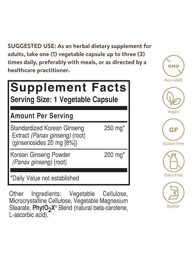 Solgar Korean Ginseng Root Extract Full Potency Herbal Supplement Gluten Wheat And Dairy 60 Vegetable Capsules - Image 3