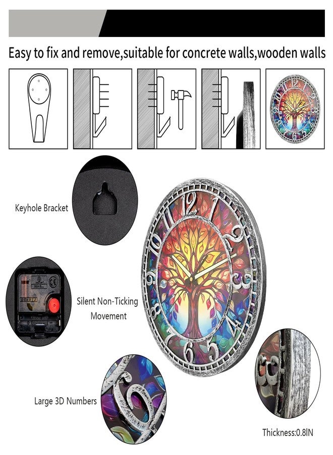 WANGIRO Tree of Life Wall Clock 12inch Silent Movement Clock Precise Timekeeping Wall Clock Ideal for Living Rooms Bedrooms Offices for Home Decor Enthusiasts Antique Silver - Image 4