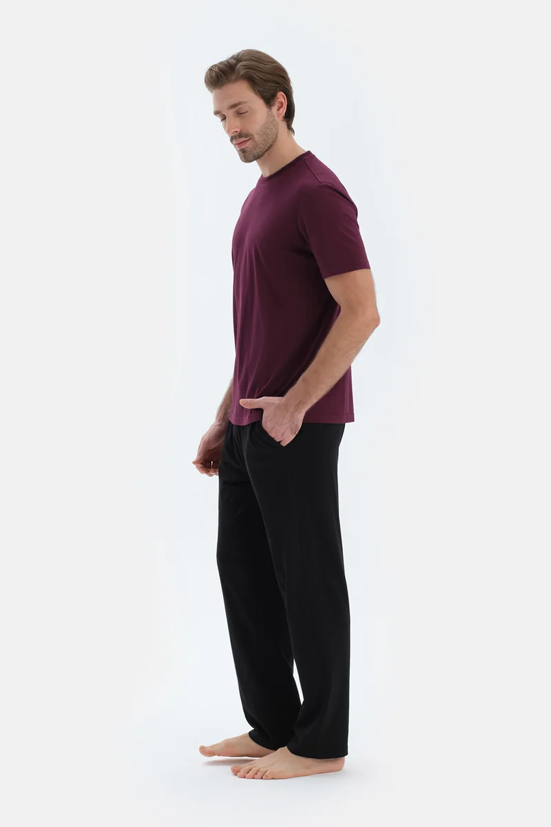 dagi T-shirt & Trousers Pajama Set Crew Neck Cotton Blend Mid Rise Regular/Classic Fit Sleepwear