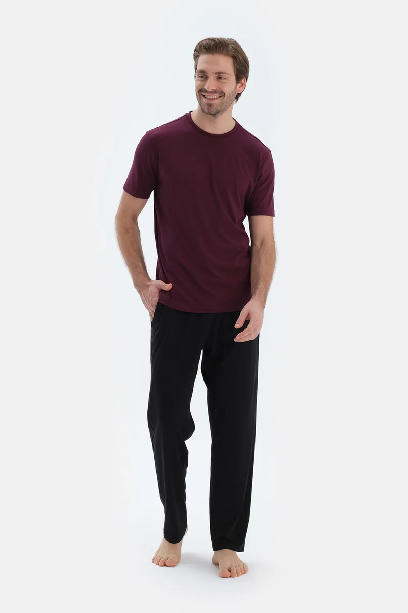 dagi T-shirt & Trousers Pajama Set Crew Neck Cotton Blend Mid Rise Regular/Classic Fit Sleepwear