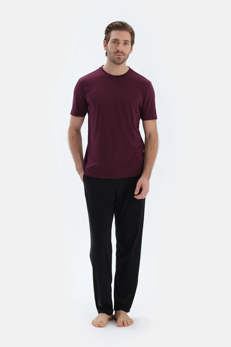 dagi T-shirt & Trousers Pajama Set Crew Neck Cotton Blend Mid Rise Regular/Classic Fit Sleepwear