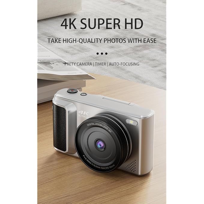 زوناتي كاميرا رقمية بدقة 4K، ودقة 64 ميجابكسل، وتركيز تلقائي، وتقريب بصري 16x، وشاشة قابلة للطي 180 درجة، وكاميرا بدون مرآة لالتقاط صور السيلفي، وميزة مانعة للاهتزاز، وفلاش مدمج، وفلاتر تجميل، وشاشة IPS مقاس 2.8 بوصة، وبطارية 1500 مللي أمبير. - Image 2