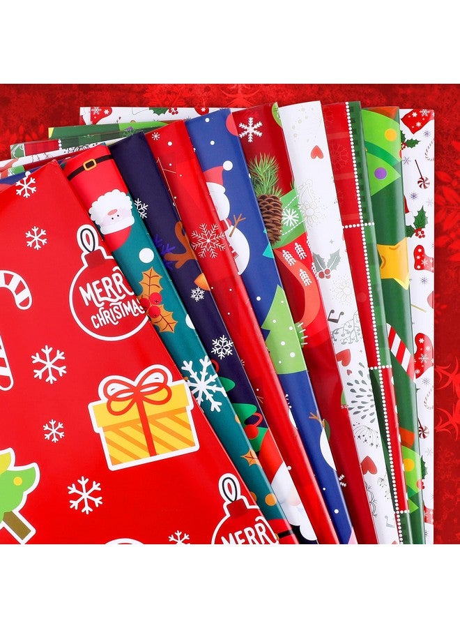 Konsait Christmas Gift Wrapping Paper, 10 Sheets Folded Snowman Santa Claus Christmas Tree Assorted White Red Green Funny Wrap Paper For Xmas Present Birthday Party Favors Decoration Supplies - Image 2