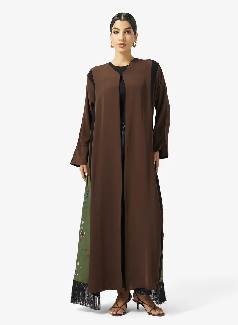 hayas closet  Zip Detailed Open Front V Neck Abaya for Women | Best Price UAE