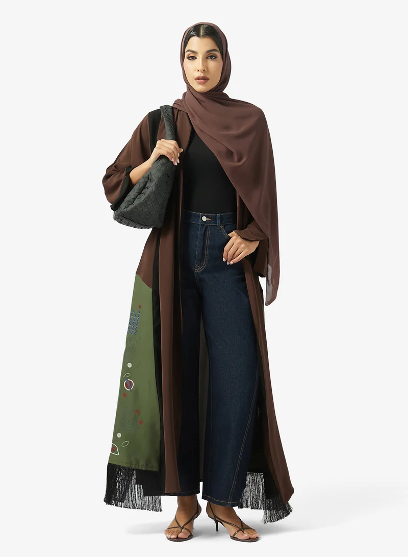 hayas closet  Zip Detailed Open Front V Neck Abaya for Women | Best Price UAE