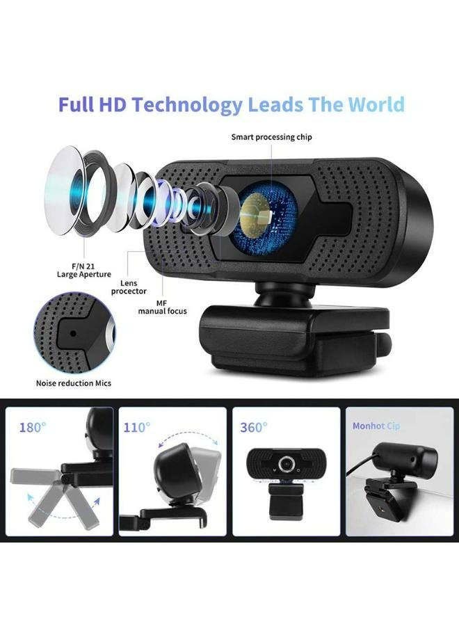1080P Webcam with Microphone, 30 FPS Full HD Web Camera, 2 Mics Streaming Webcam, 360°Rotation Angle 110°View USB Camera for Calls/Conference/Laptop/Computer - Image 2