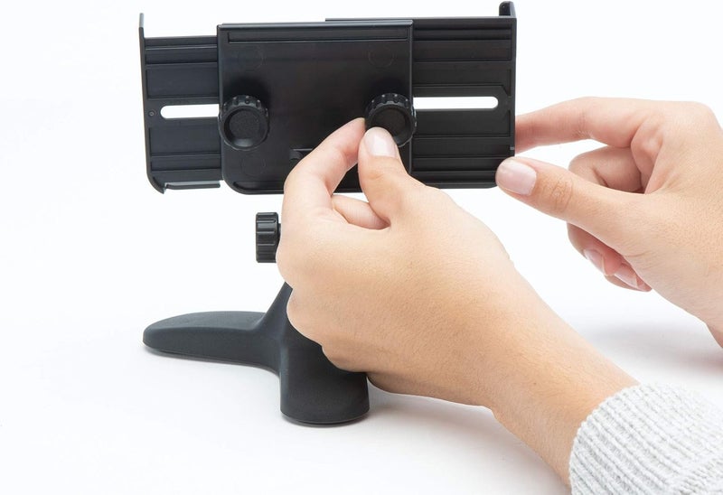 WeatherTech DeskFone Two View Universal Phone Holder for Flat Surfaces, Office, Kitchen, Nightstand - Red Metal Knobs - Image 5