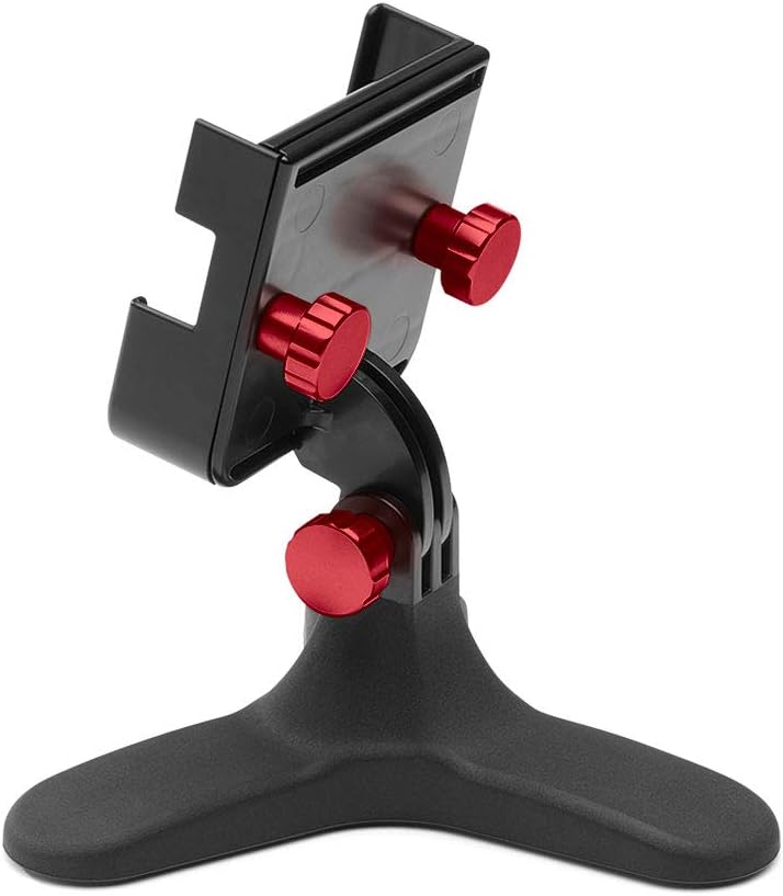 WeatherTech DeskFone Two View Universal Phone Holder for Flat Surfaces, Office, Kitchen, Nightstand - Red Metal Knobs - Image 1