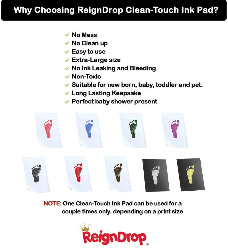 ReignDrop Inkless Large Clean Touch Ink Pad Kit for Baby Footprint, Handprint & Pet Paw Print - No Ink Mess, Baby Safe, One Time Use, Includes 2 Cardstocks (Clean-Touch - Silver) - Image 4