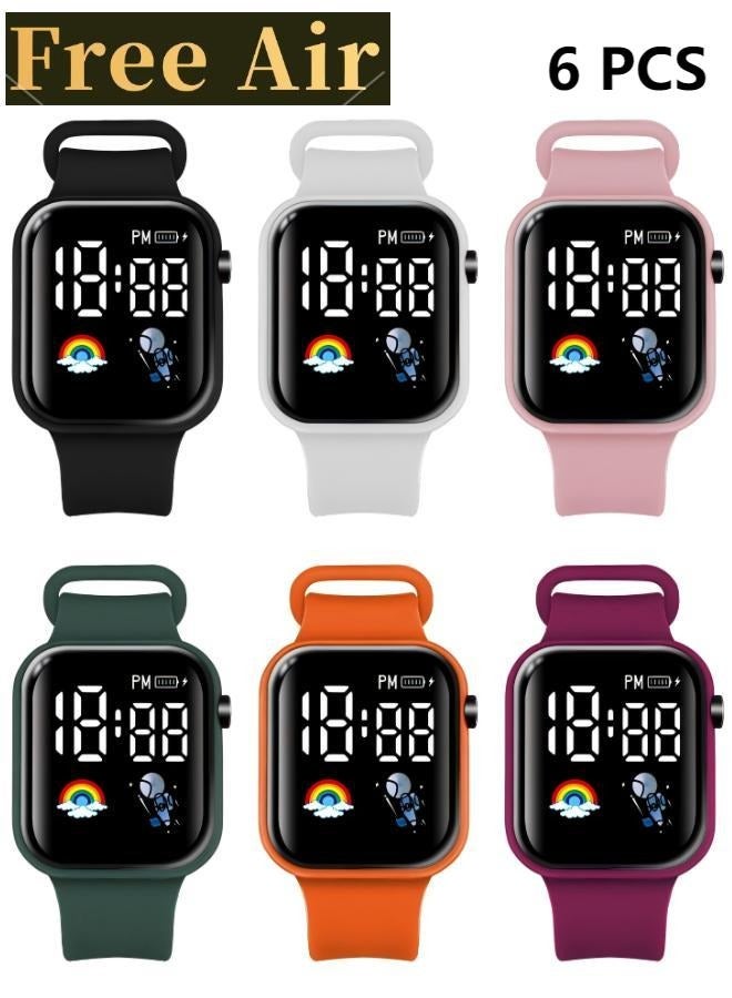 Free Air 6 Pcs Kids' Square Water Resistant Silicone Digital Watch - Image 1