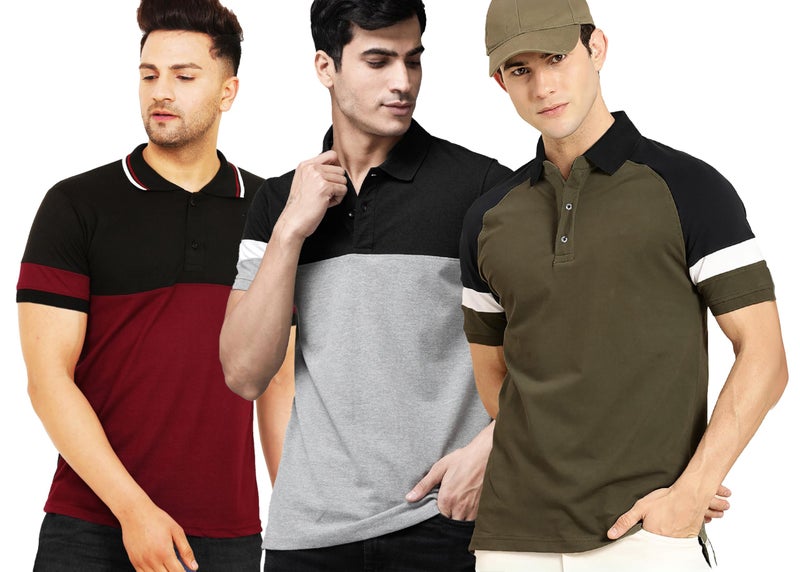 LEOTUDE Men's Regular Fit Polo T-Shirt (PO3_P61_P62_P63_P_Multi_L) - Image 1