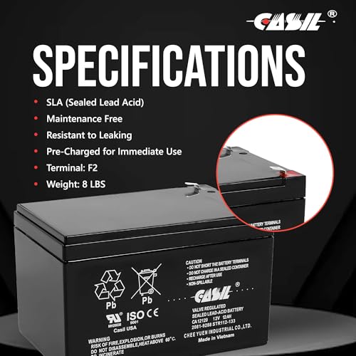 Casil 12V 12Ah F2 Terminal Sealed Lead Acid AGM Rechargeable SLA Deep Cycle Replacement Battery 2 Pack - Image 4