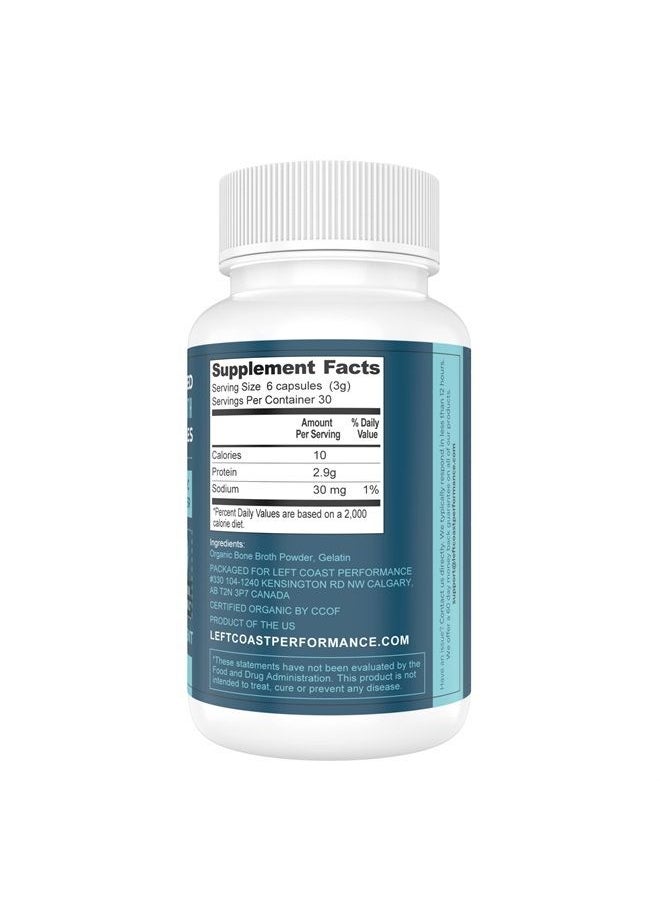 Left Coast Performance - Grass-Fed Bone Broth Capsules with Collagen from Organic Bone Broth Powder. 180 Caps. Collagen Supplement from Organic Bone Broth Powder. Supports Nails, Hair, Joints and Digestive Health*. - Image 1