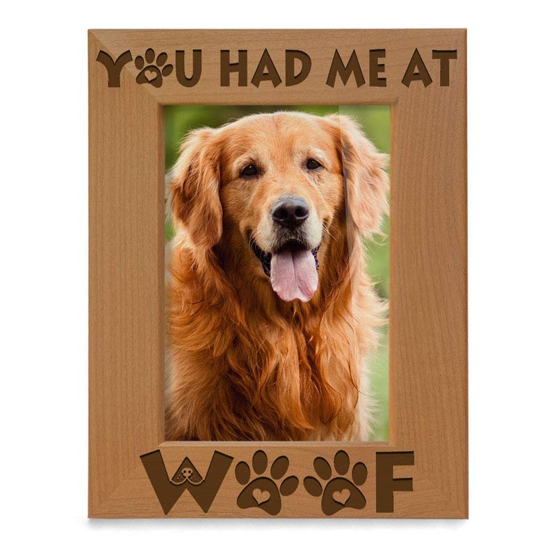 KATE POSH You had me at Woof Dog Paws Engraved Natural Wood Picture Frame New Puppy Memorial Best Dog Ever Gifts 5x7Vertical