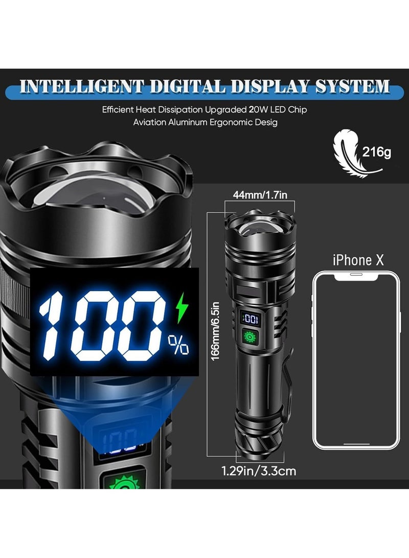 LED Torch Rechargeable Flashlights, High Lumens Super Bright 200000LM Flashlight with Digital Power Display and 5 Modes, Waterproof Zoomable LED Flashlight for Emergencies Camping, Hiking  - Image 3
