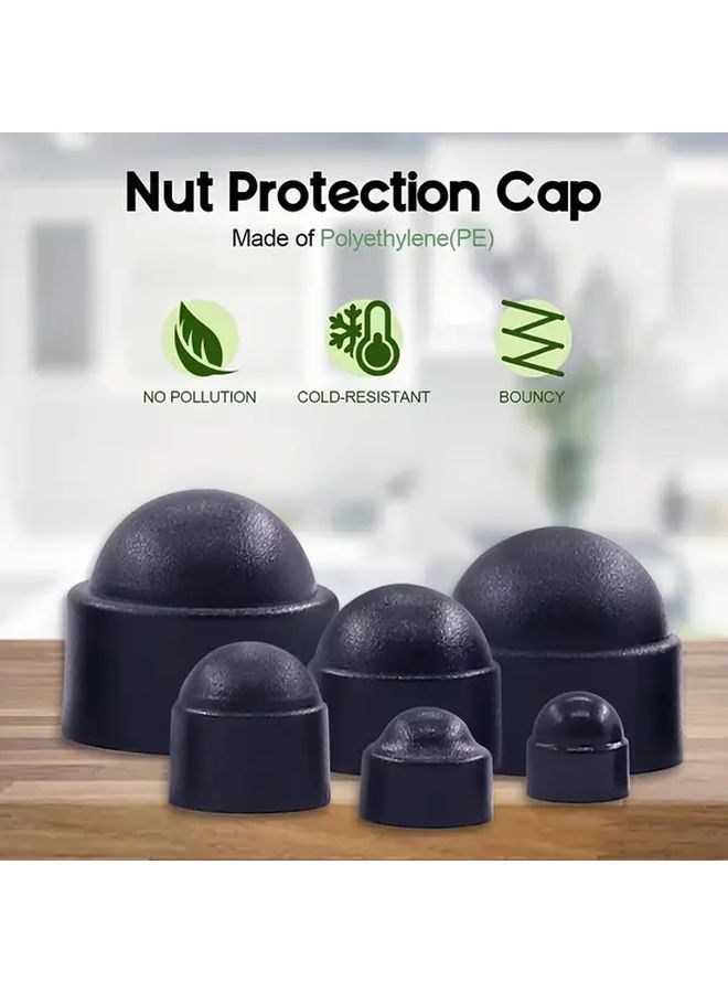 160pcs Black Nylon Dome Hex Screw Caps Floor Bolt Protectors - Image 1