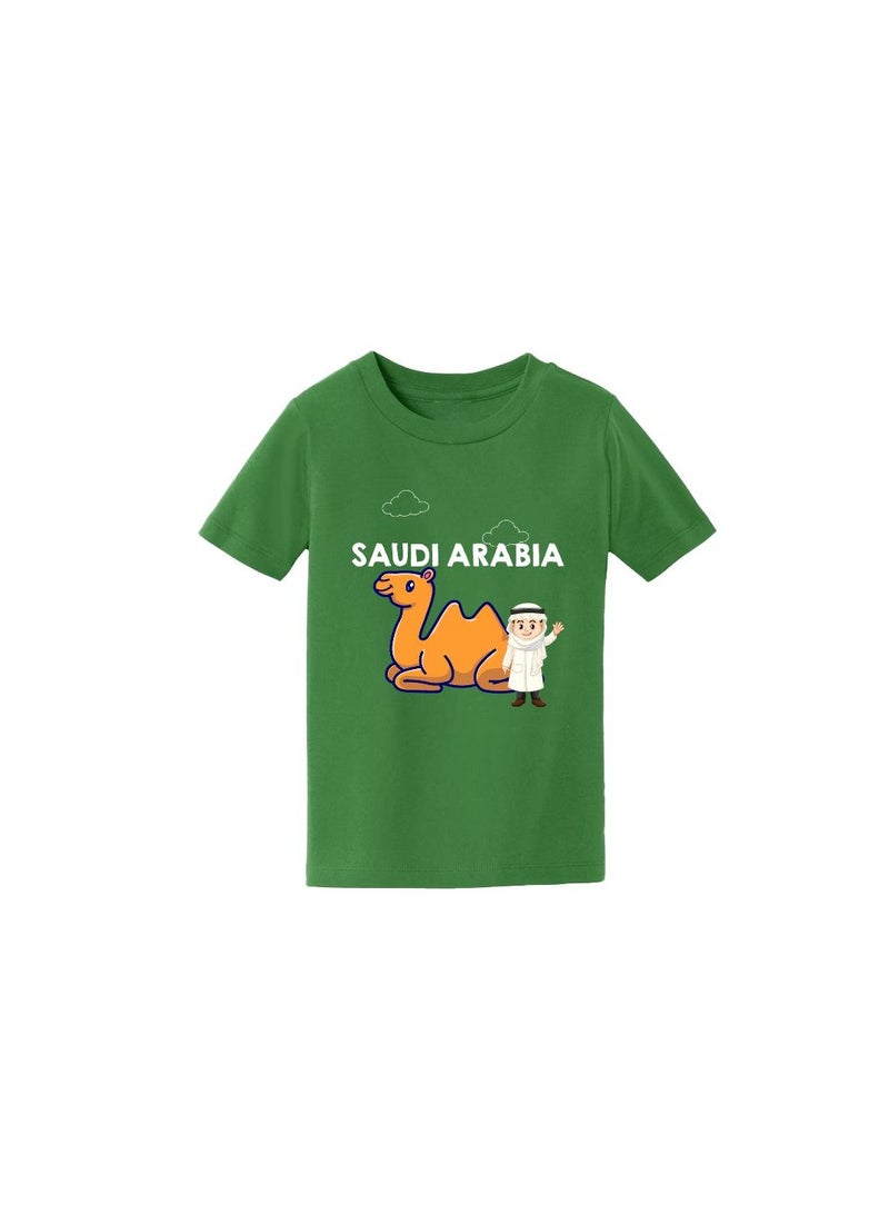 Saudi Arabia-Themed Boys Souvenir T-Shirt for Kids - Short Sleeve Round Neck Cotton Tshirt - Saudi Design with Camel - Ideal for School, Playtime - Image 3