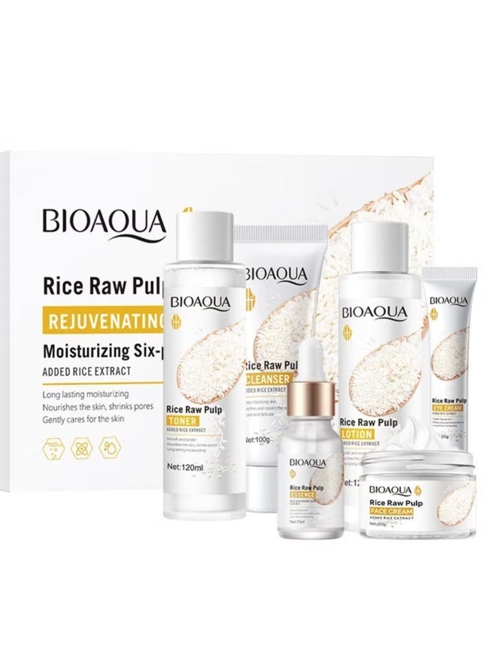 BIOAOUA Rice Puree Skin Care Set, Including Serum, Cleanser, Toner, Lotion, Eye Cream And Face Cream, Facial Care - Image 2