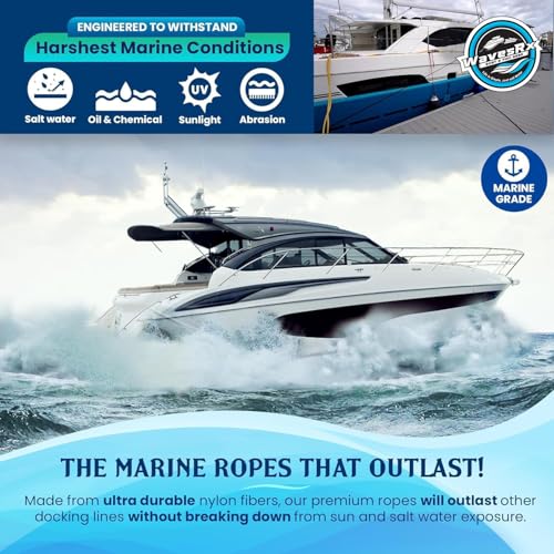 WAVESRX Premium Nylon Boat Dock Lines & Ropes for Docking & Pontoon | Double Braided Marine Rope | Boat Ropes for Docking with Loop | UV & Saltwater Resistant Dock Rope (Deep Sea Blue, 3/8” x 15’) - Image 3