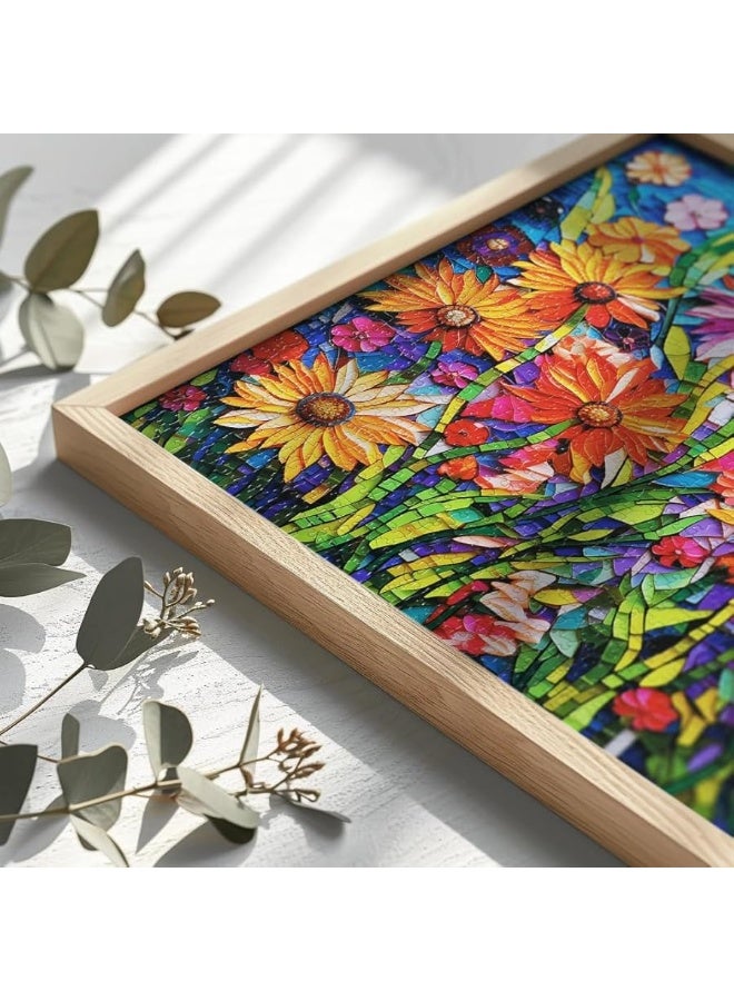 Bgraamiens Puzzle-Mosaic Art Flowers-1000 Pieces Ceramic Tile Mosaic Art Puzzle for Adults, Stained Glass Art Puzzle with Flowers, Impossible Puzzle Color Challenge Flowers Puzzle for Adults