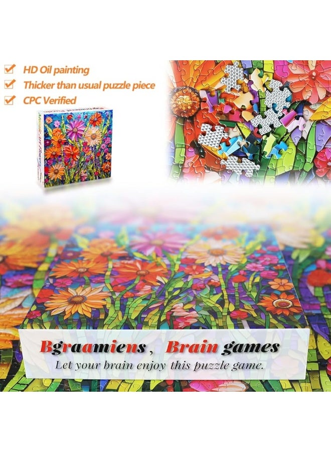 Bgraamiens Puzzle-Mosaic Art Flowers-1000 Pieces Ceramic Tile Mosaic Art Puzzle for Adults, Stained Glass Art Puzzle with Flowers, Impossible Puzzle Color Challenge Flowers Puzzle for Adults