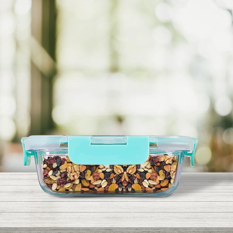 Cutting EDGE 640ML Borosilicate Glass Microwave Safe Rectangle Container Multipurpose Lunch Box with Break Free Detachable Locks Freezer Safe Airtight Leakproof Set of 1 - Image 1