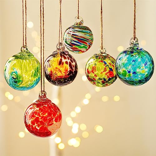 KRISININE 6pcs Hand-Blown Glass Christmas Ornaments Balls Hanging Glass Balls Witches Ball Gazing Ball for Home Window Outdoor Garden Patio Xmas Tree Décor - Image 3