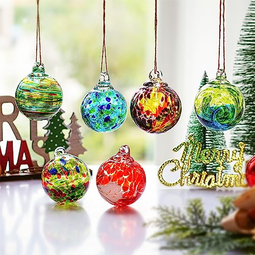 KRISININE 6pcs Hand-Blown Glass Christmas Ornaments Balls Hanging Glass Balls Witches Ball Gazing Ball for Home Window Outdoor Garden Patio Xmas Tree Décor - Image 4