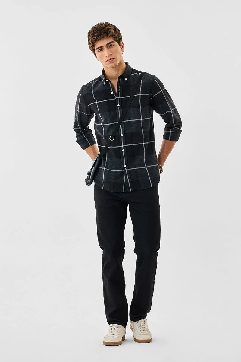 SNITCH Black Checkered Long Sleeve Slim Fit Shirt