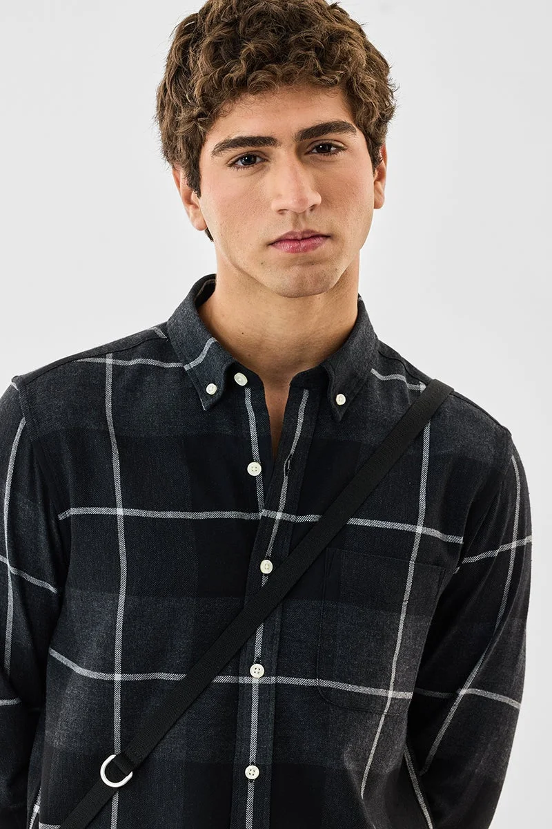 SNITCH Black Checkered Long Sleeve Slim Fit Shirt