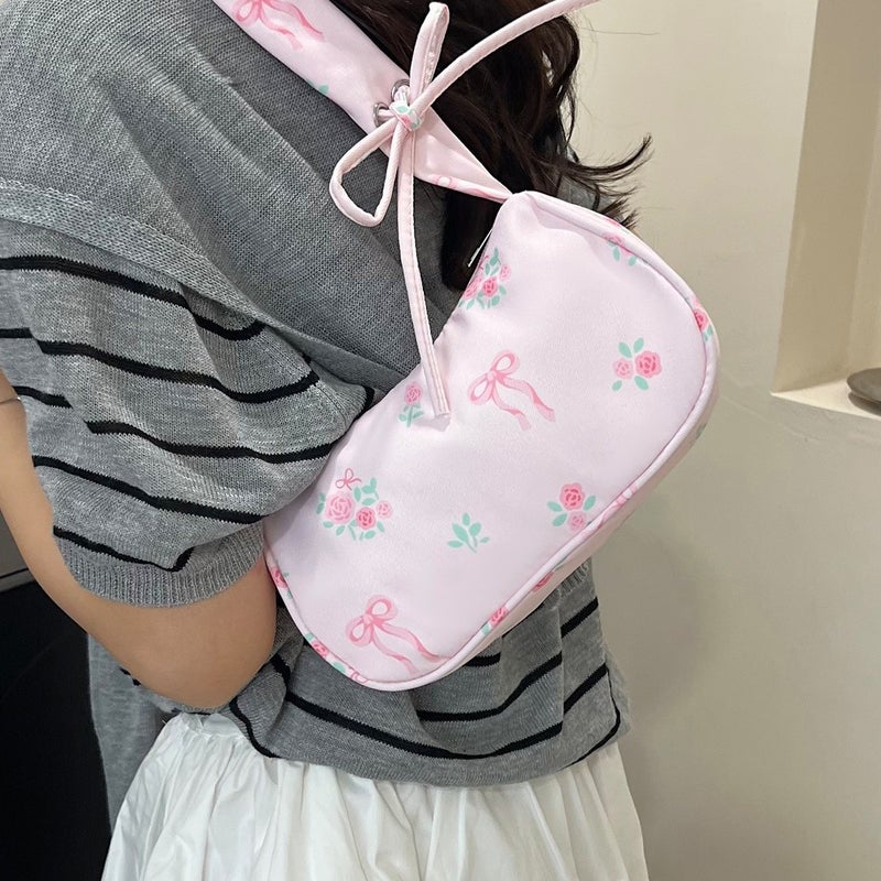 Canvas Drawstring Shoulder Bag with Floral Print - Image 3