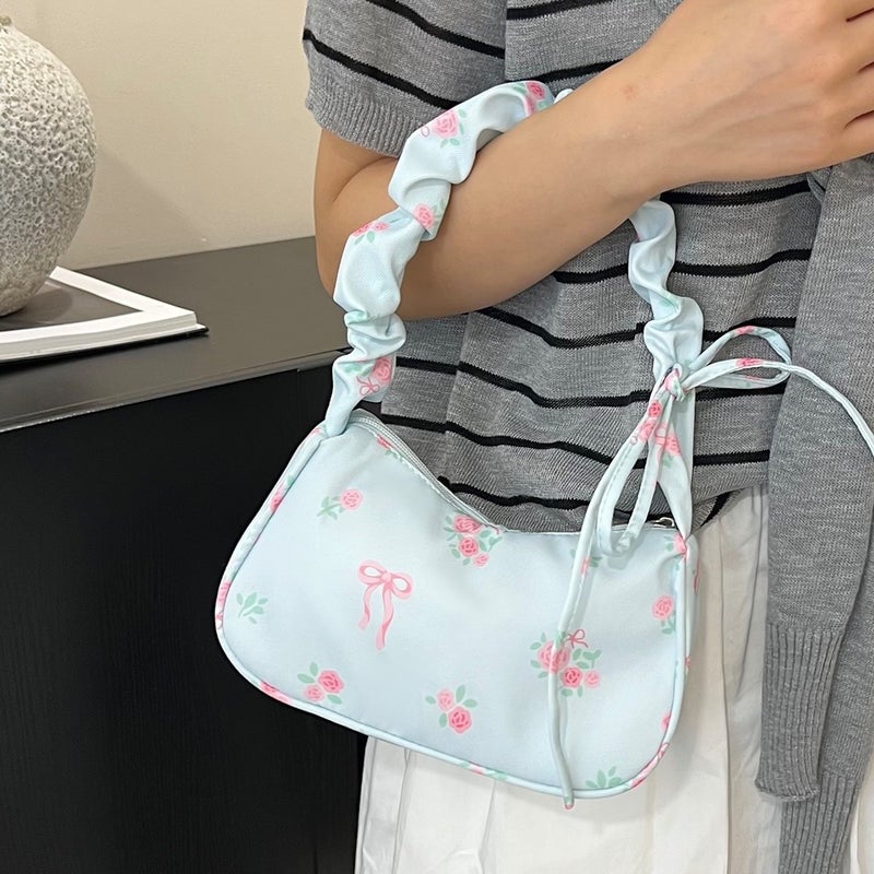 Canvas Drawstring Shoulder Bag with Floral Print - Image 4