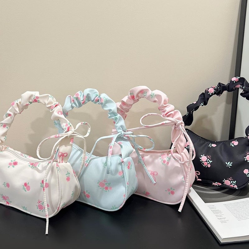 Canvas Drawstring Shoulder Bag with Floral Print - Image 1