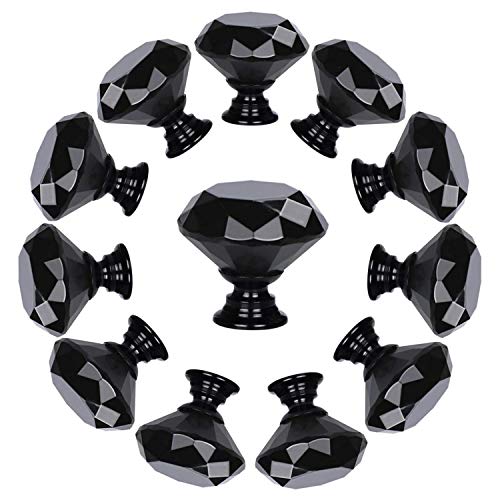 YourGift 12 Pack Drawer Knobs Diamond Shaped Crystal Glass 30mm Cabinet Knobs Pull Handles (30 mm, 12 Pack, All Black) - Image 2