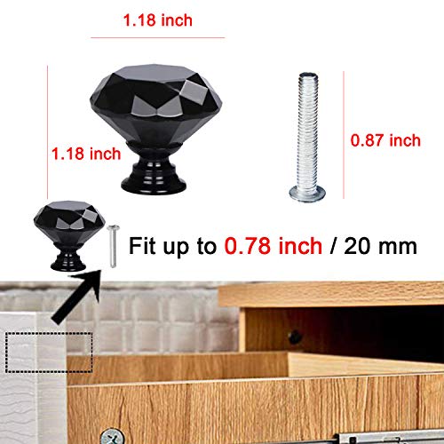 YourGift 12 Pack Drawer Knobs Diamond Shaped Crystal Glass 30mm Cabinet Knobs Pull Handles (30 mm, 12 Pack, All Black) - Image 3