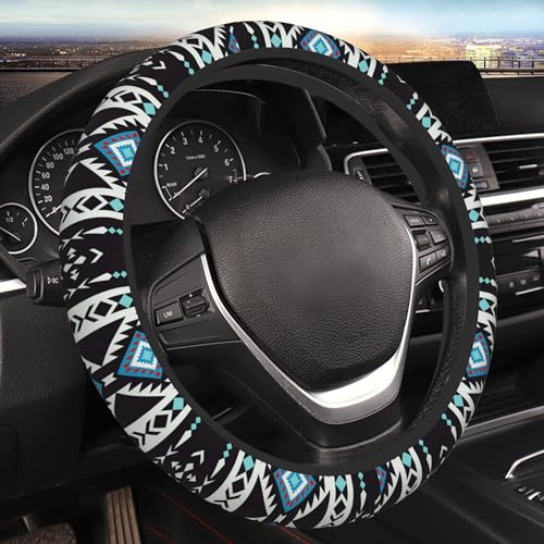 THOEWONG Ethnic Aztec Geometric Tribal Native Car Steering Wheel Cover Universal 15 Inch Stretch Cloth Non-Slip Wrap Protector Case Fit Auto Accessories Decor Sweat Absorption for Men Women - Image 1
